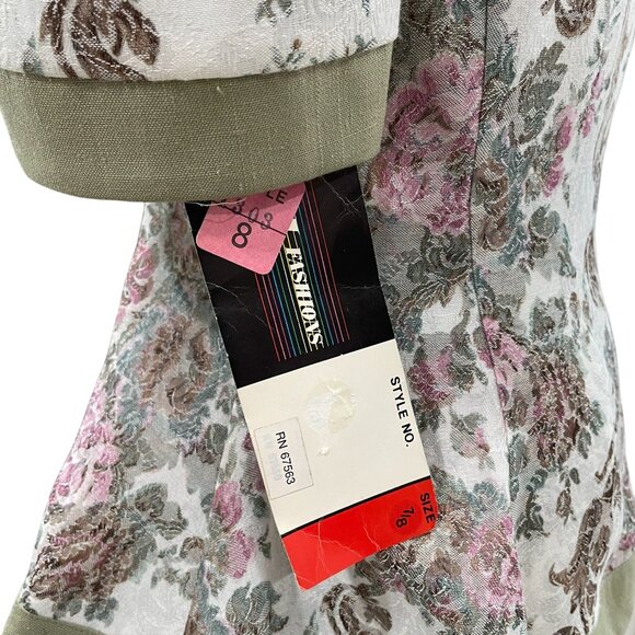 Vintage SL Fashions Floral Brocade Dress Set Puff Sleeve Peplum Bow Size 7/8 USA - Picture 14 of 14